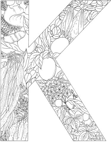 Letter K With Plants Coloring Page